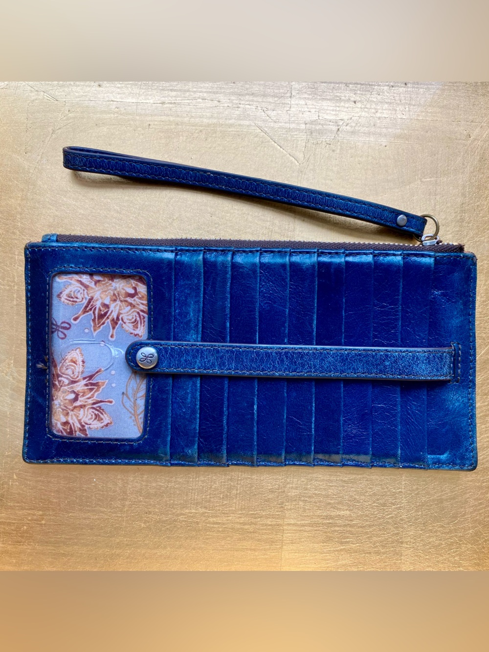 Hobo International LINN Slim Credit Card Wristlet Wallet.  Blue Leather